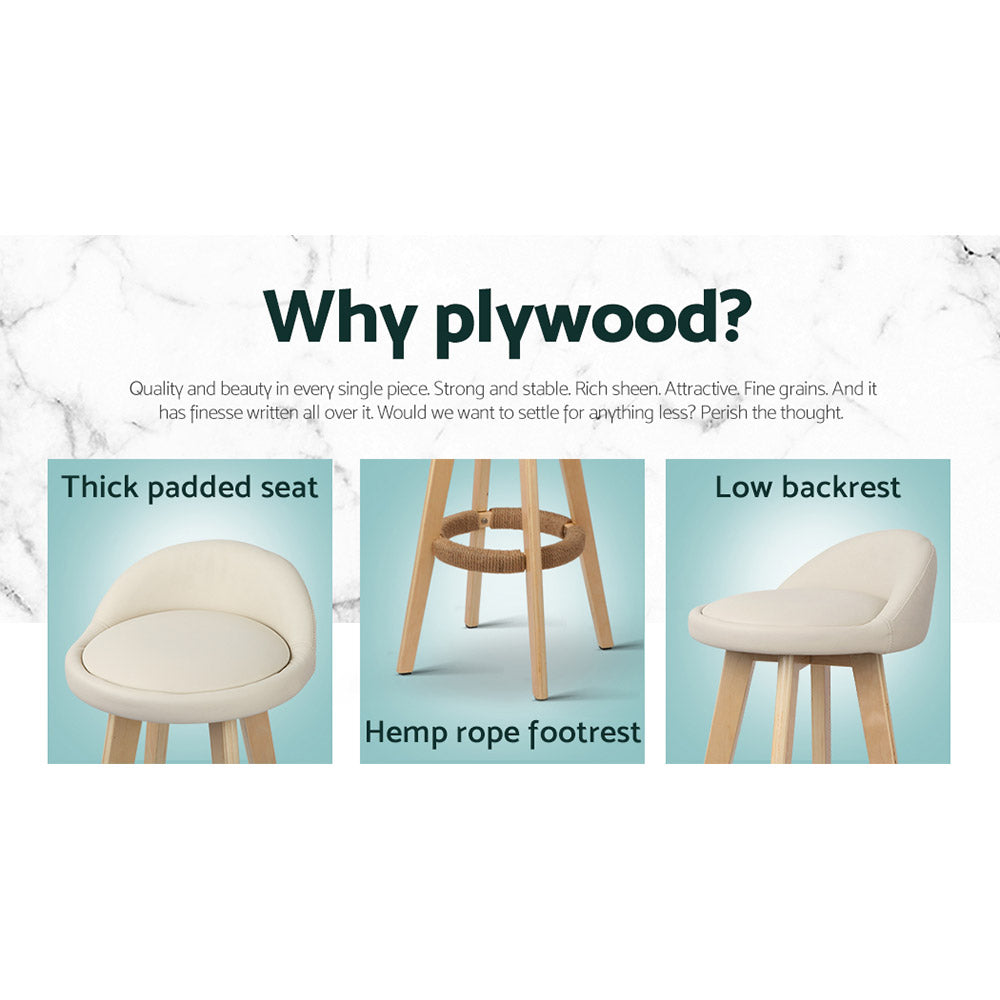 Artiss Set of 2 PU Leather Backrest Bar Stools in Beige with wooden frame and low backrest, showcasing comfort and style.